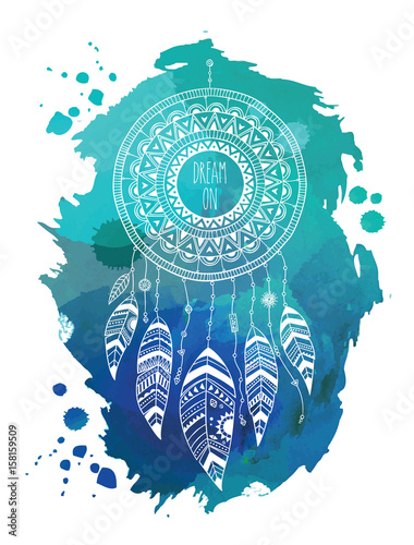 Hand drawn illustration of dream catcher, native american poster