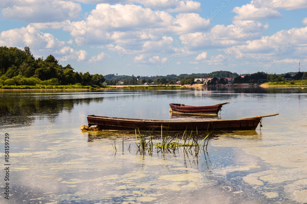 Boats on the river on a warm summer day