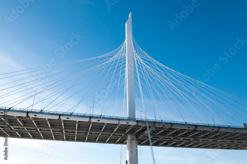 New cable-stayed bridge on the western high-speed diameter in St. Petersburg. Russia © olgavisavi