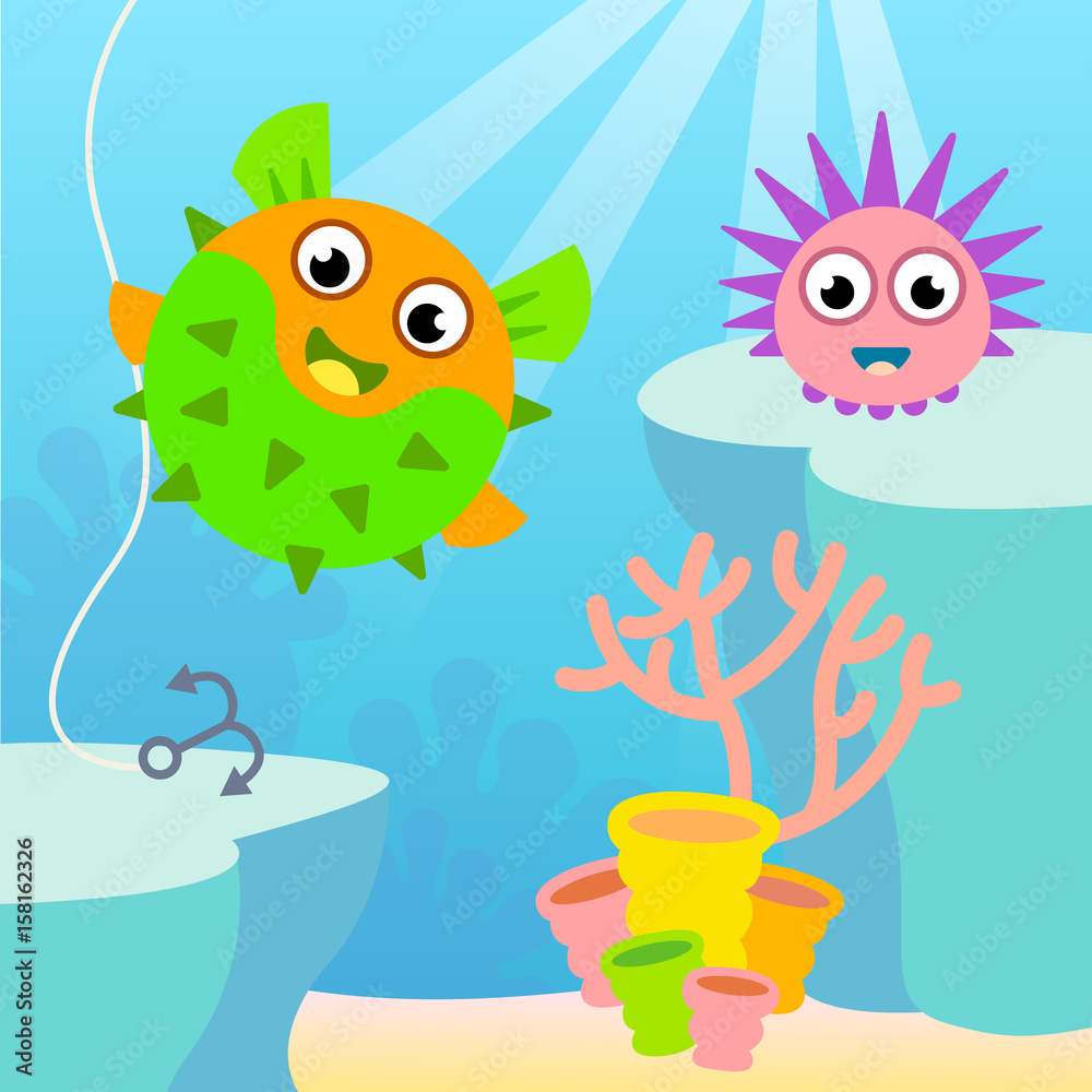 Fun little cute fishes urchins. Fun little cute fishes urchins.