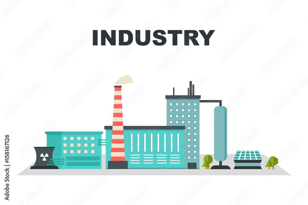 Industrial factory buildings icons. Vector illustration