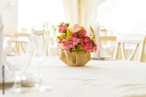 Table decor flowers in restaurant