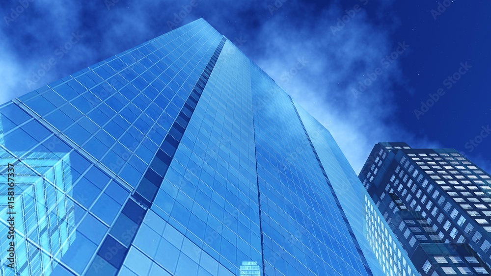 Beautiful skyscrapers against the sky, skyscrapers view from below, 3d rendering
