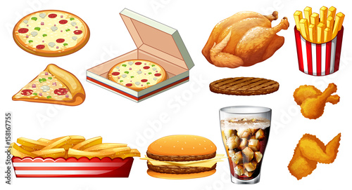 Different types of fastfood and drink