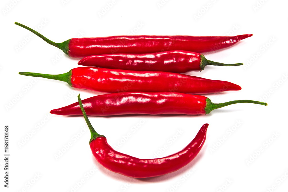 Red hot chilli peppers isolated on white