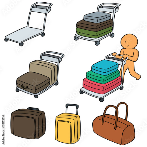 vector set of airport luggage cart