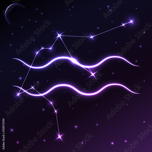Space symbol of Aquarius of zodiac and horoscope concept, vector art and illustration.