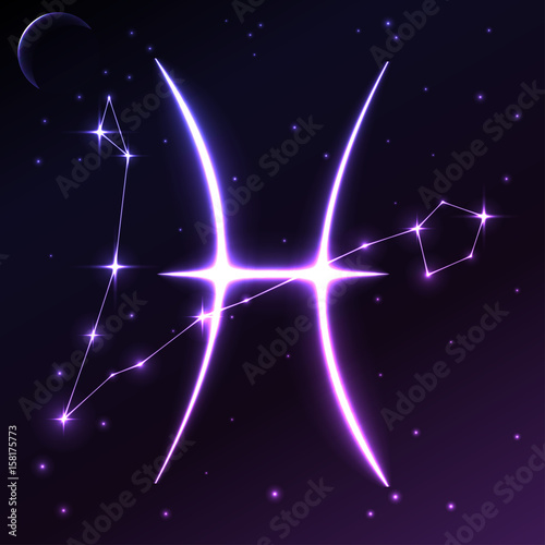 Space symbol of Pisces of zodiac and horoscope concept, vector art and illustration.