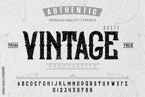 Font. Alphabet. Script. Typeface. Label.Vintage typeface. For labels and different type designs