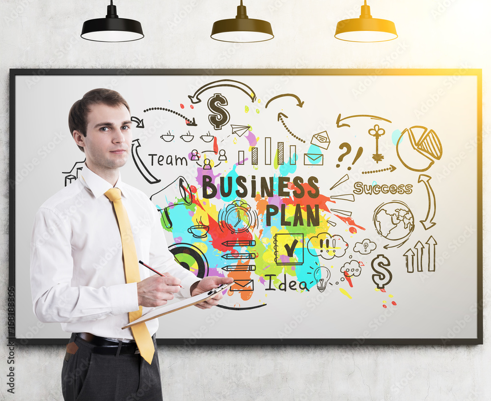 Businessman with clipboard colored business plan Businessman with clipboard colored business plan
