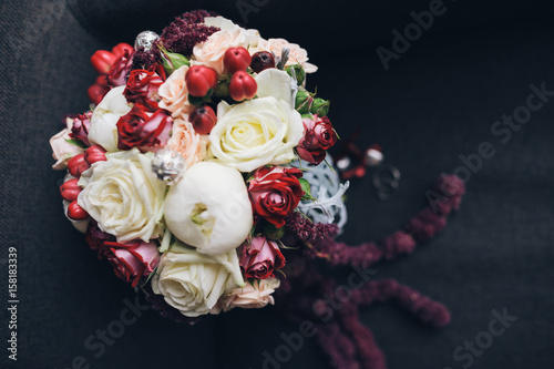 beautiful modern wedding bouquet  black background