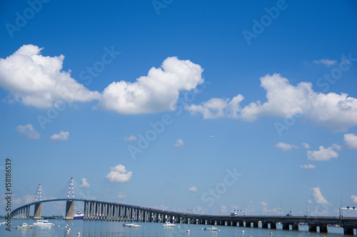 Le pont de Saint Nazaire, en Loire Atlantique, survolé par un petit drone. France