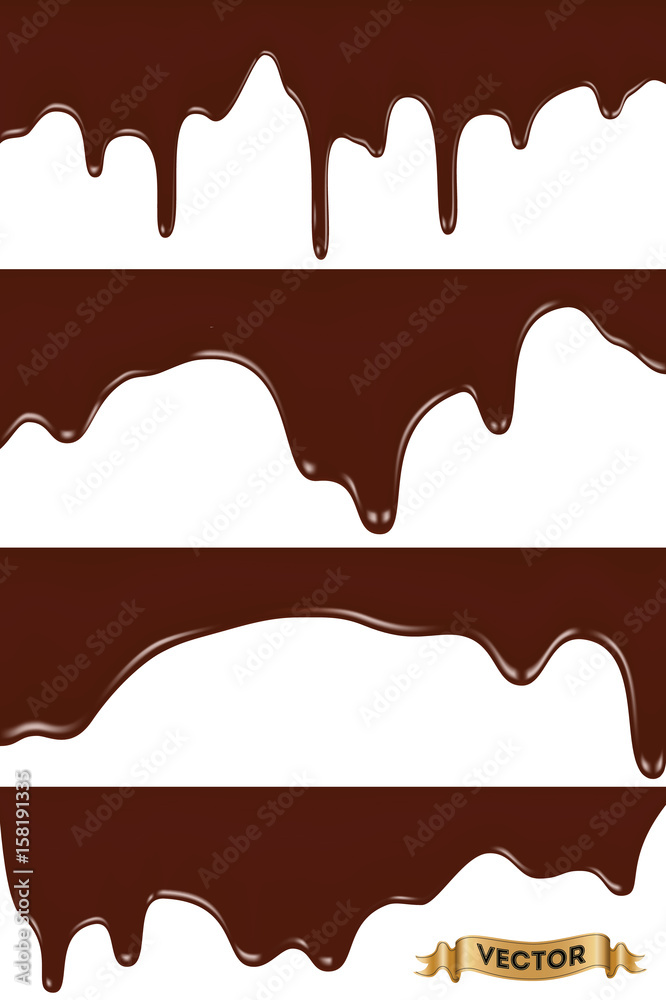 Realistic vector illustration, set of melted chocolate dripping Realistic vector illustration, set of melted chocolate dripping