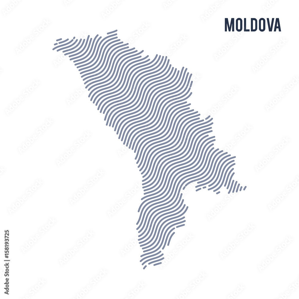 Vector abstract wave map of Moldova isolated on a white background.