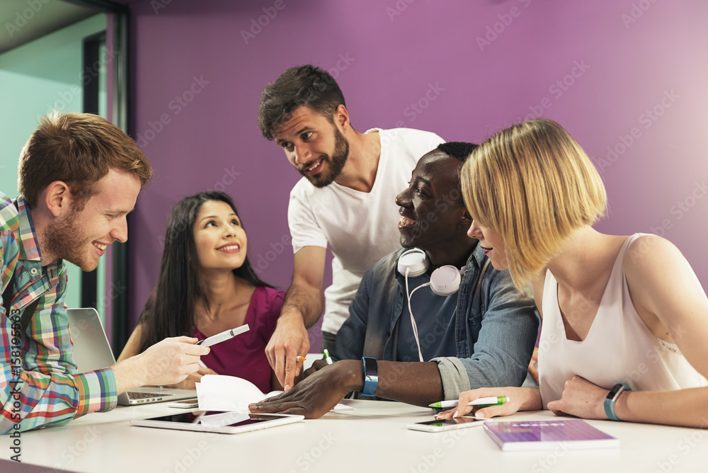 A students group learning at school academy. A students group learning at school academy.
