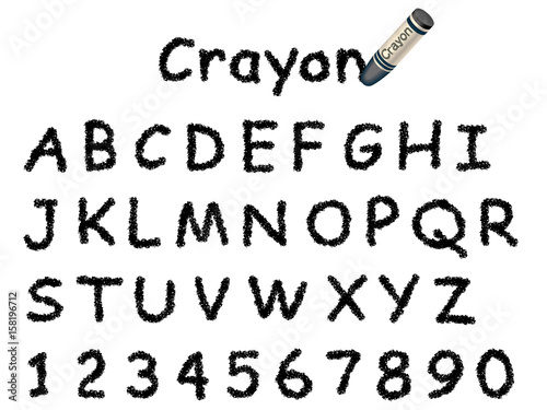 クレヨン手書きフォント　大文字と数字　黒