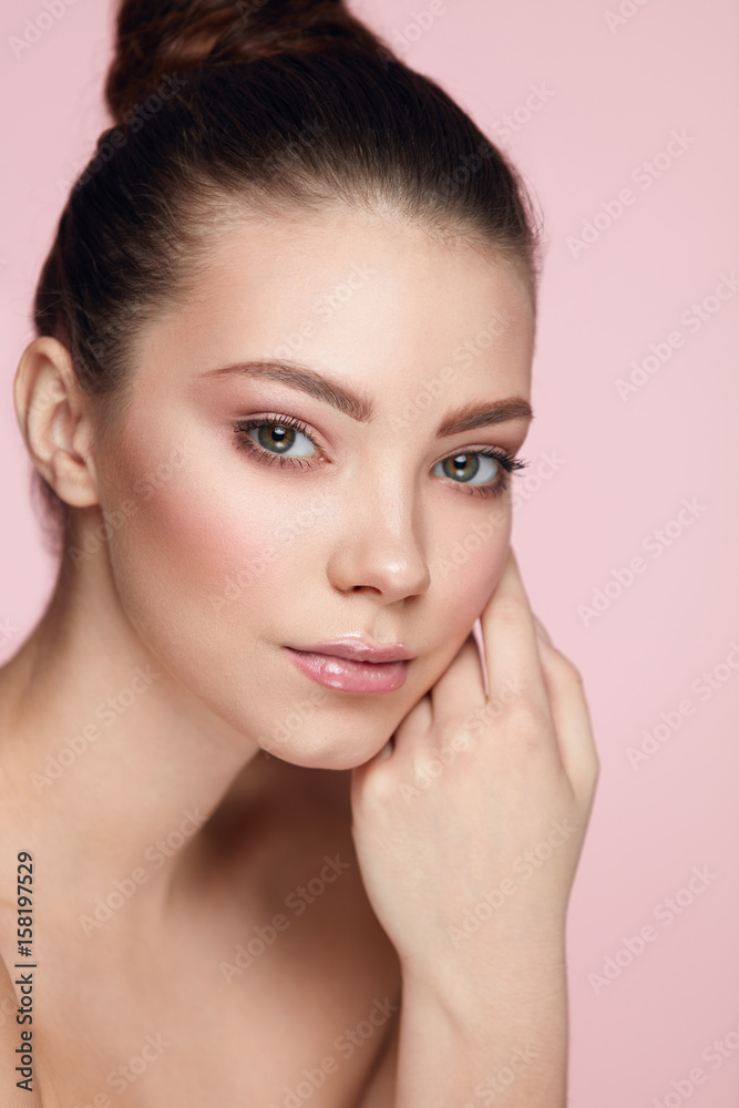 Skin Beauty Care. Portrait Of Woman With Natural Face Makeup