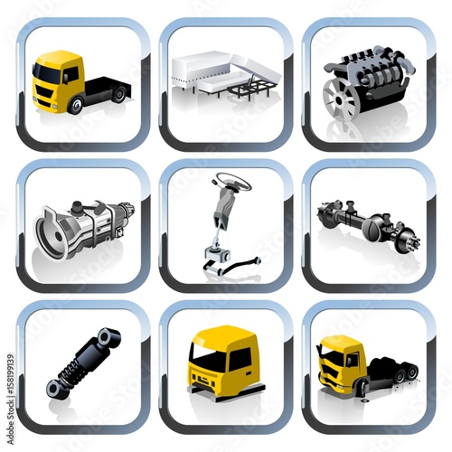 truck spares icons set