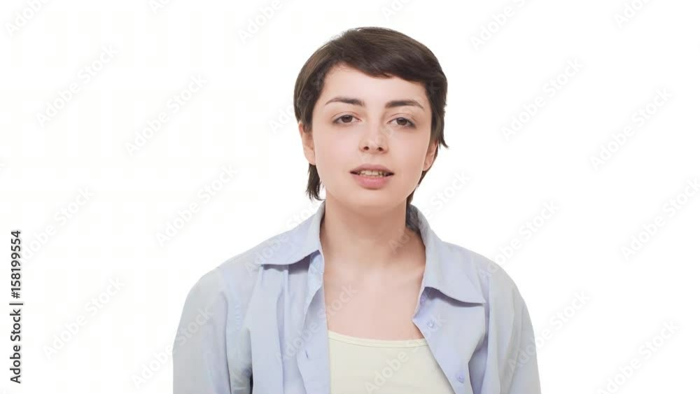 Very dissapointed Caucasian brunette female making double facepalm over white background Very dissapointed Caucasian brunette female making double facepalm over white background