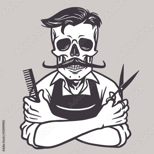 Barberman Skull Vintage Drawing Vector