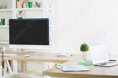 Brick office with empty devices