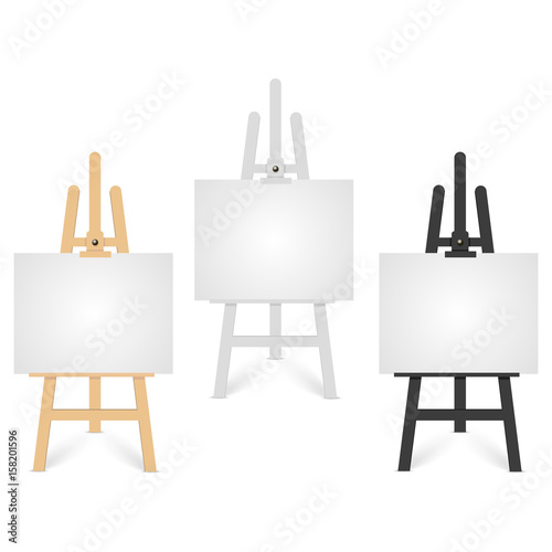 Vector set of wooden brown black white sienna easels. Vector
