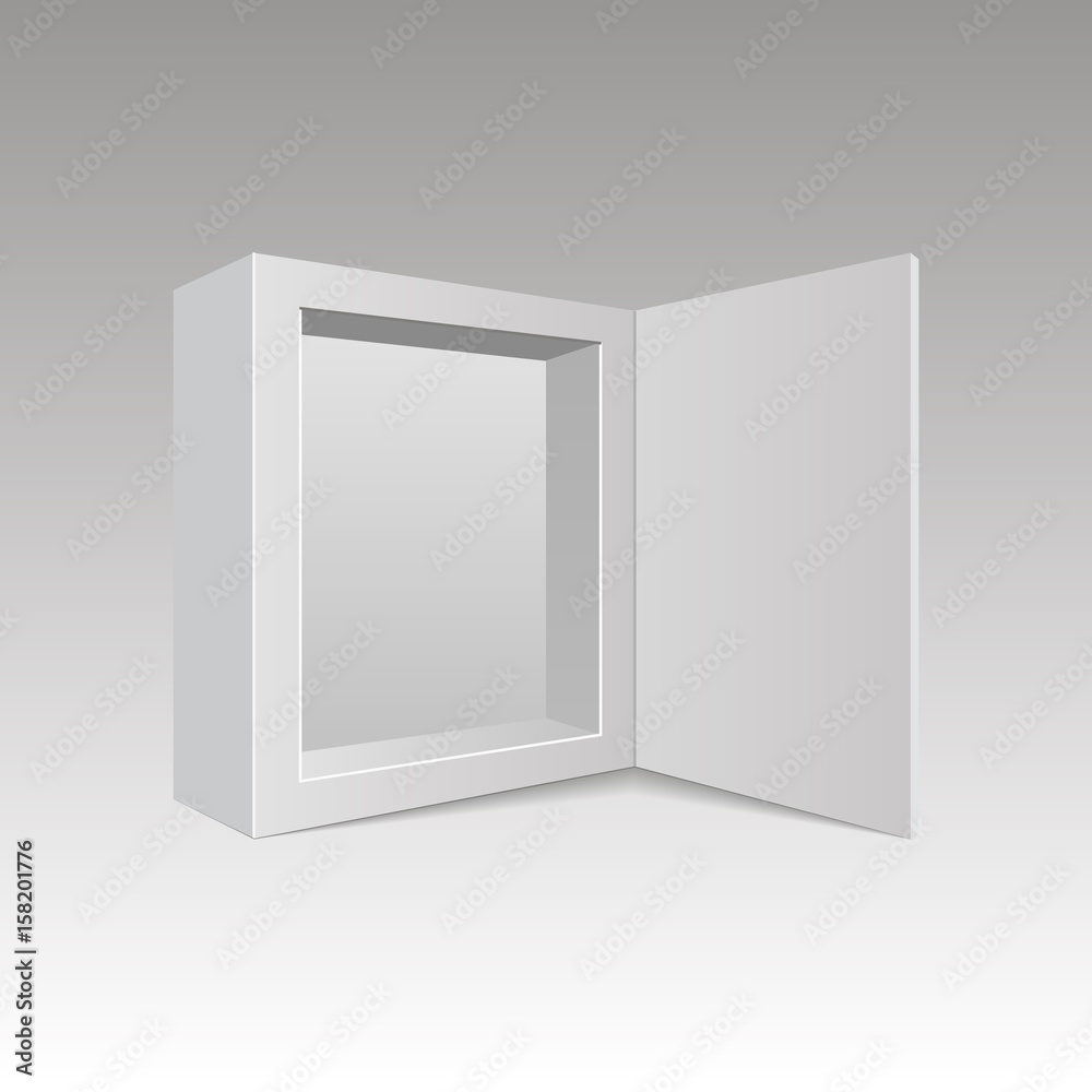 Opened white modern software package box for your products. Product Packing. Vector
Opened white modern software package box for your products. Product Packing. Vector
