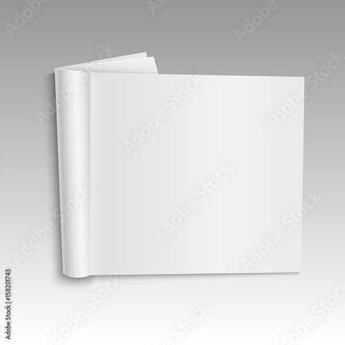 Blank mock up open magazine template on white background with soft shadows. Vector illustration 