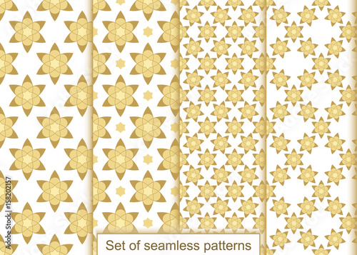 Set abstract gold flowers seamless pattern. Vector pattern.