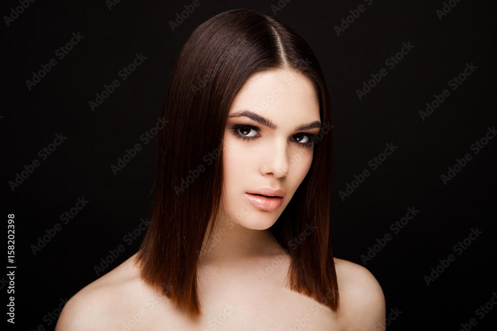 Beauty portrait model with shiny brown hairstyle Beauty portrait model with shiny brown hairstyle