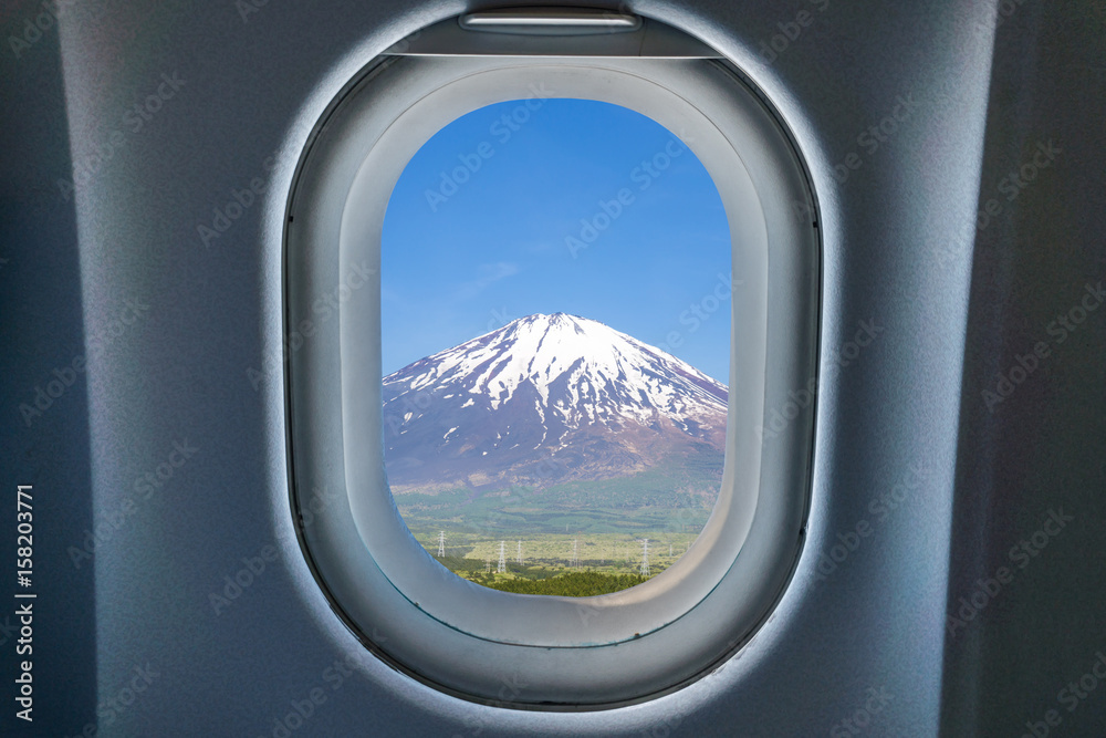Beatiful Fuji mountain view from airplane window. Concept picture