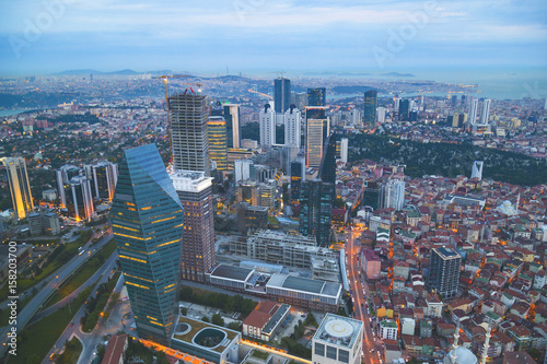 Istanbul view from air shows us amazing twilight scene