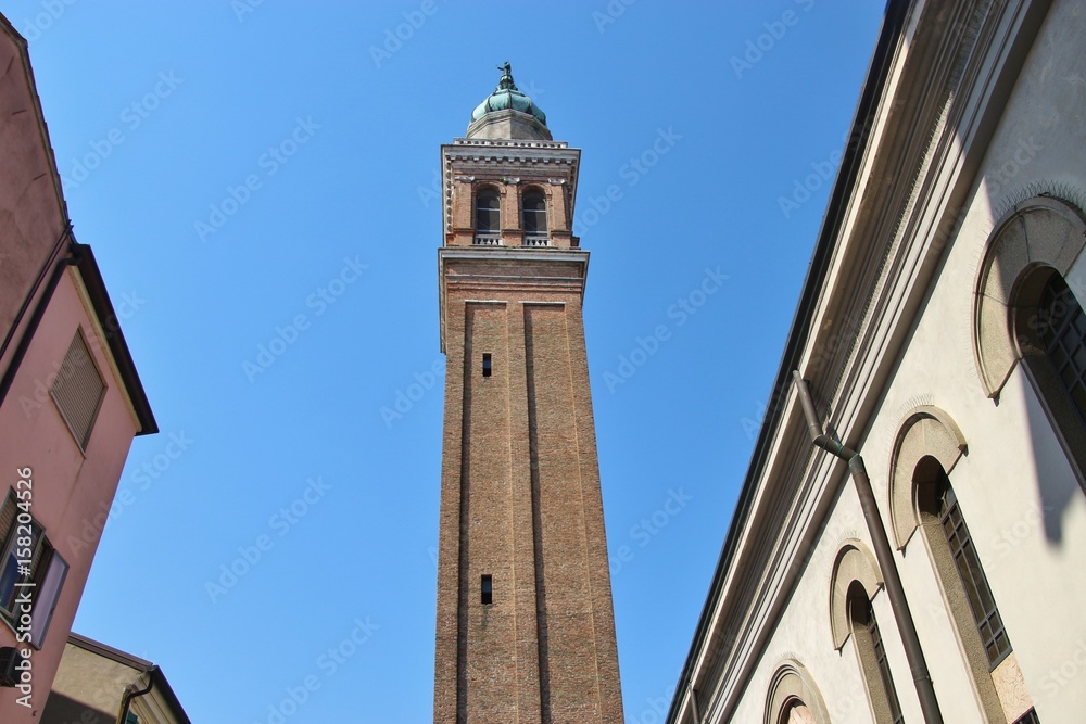 The Bell Tower of the new cathedral  Peter and Paul in the town Adria. Veneto region, Italy, Europe. The town was once situated directly by the adriatic sea.
