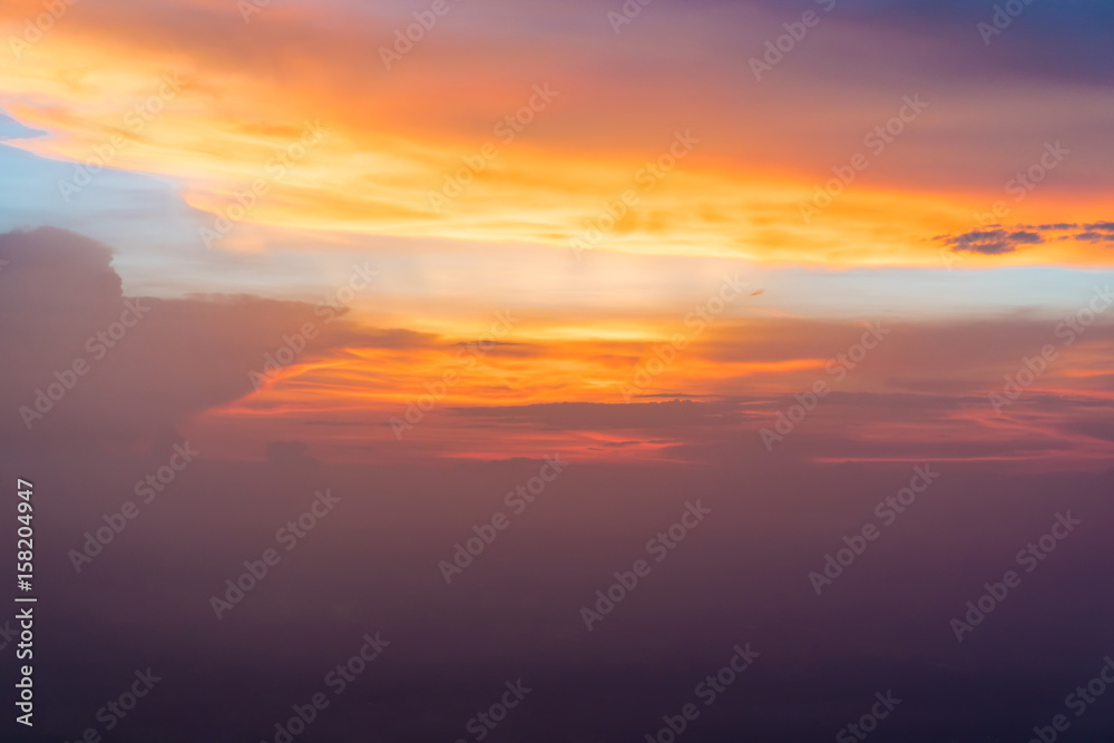 Colorful dramatic sky with cloud at sunset or twilight time.Sky with sun background