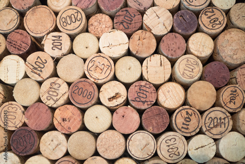 A random of used wine corks, Close up wall of used wine corks.