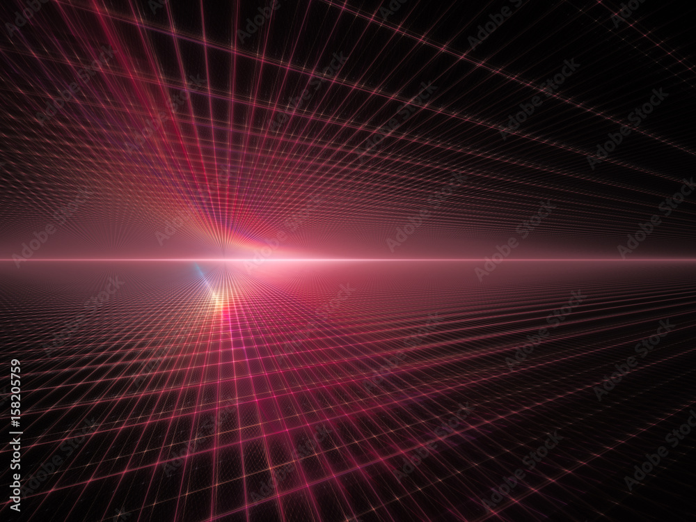 Abstract background element. Grid planes perspective. Retro sci fi style. Time and space concept. Pink and black colors.