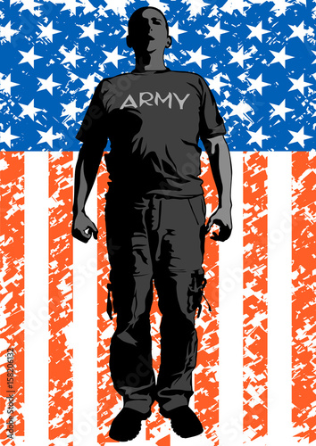 Soldier in uniform with american flag