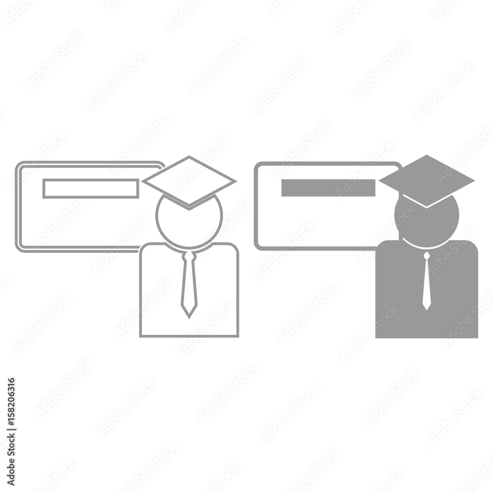 Scientist at the board the grey color icon . Scientist at the board the grey color icon .