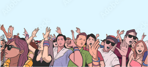 Illustration of people having fun at festival in color