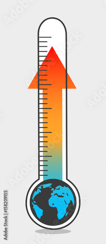 Illustration of Earth in a thermometer indicating the rising global temperature