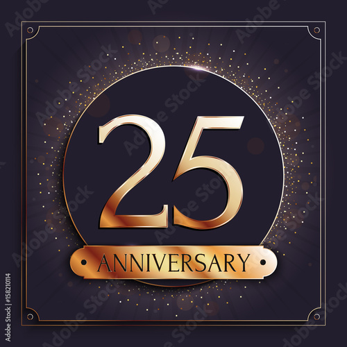 25 years anniversary gold logo on dark background. Vector illustration. photo