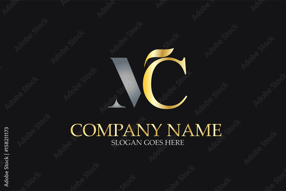 Fototapeta premium MC Letter Logo Design in Golden and Metal Color