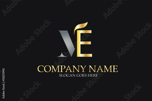  ME Letter Logo Design in Golden and Metal Color