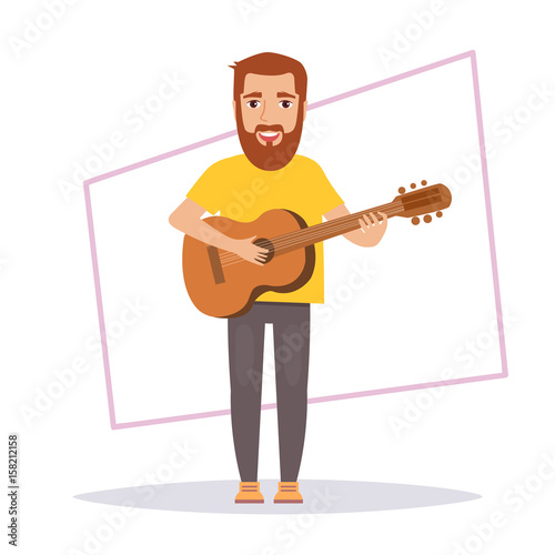 Man plays guitar. Isolated photo