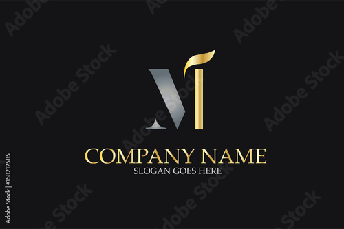 MI Letter Logo Design in Golden and Metal Color
