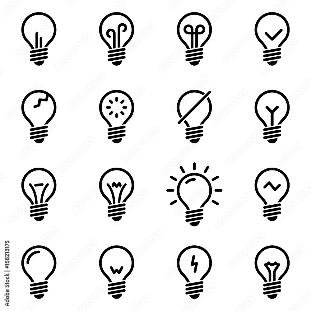 Set of simple icons on a theme Lamp, lighting, vector, set. White background Set of simple icons on a theme Lamp, lighting, vector, set. White background