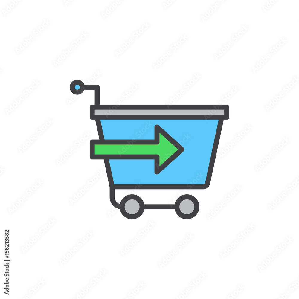 Shopping cart with arrow, checkout filled outline icon, vector sign, colorful illustration Shopping cart with arrow, checkout filled outline icon, vector sign, colorful illustration