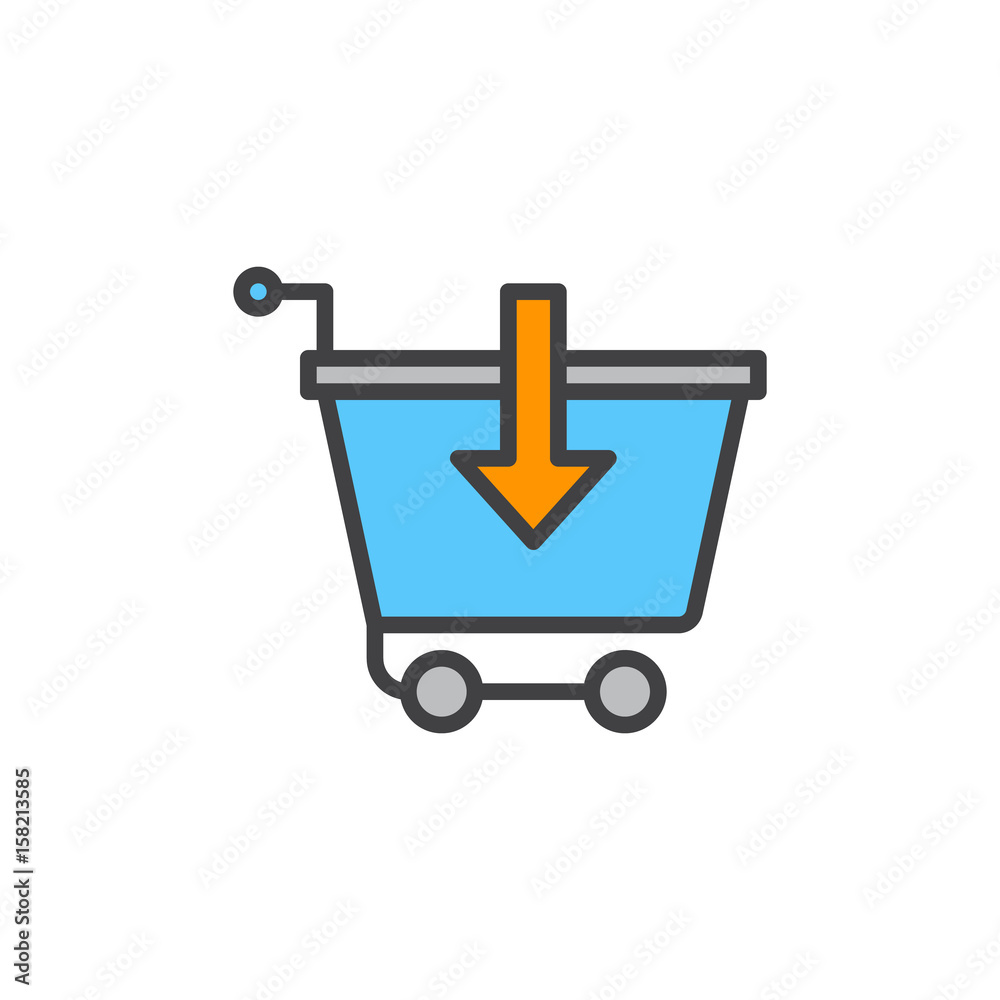 Shopping cart with down arrow filled outline icon, vector sign, Buy colorful illustration Shopping cart with down arrow filled outline icon, vector sign, Buy colorful illustration