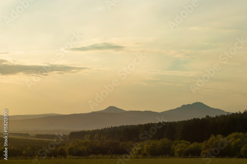 beautiful landscape with the Ural mountains at sunset