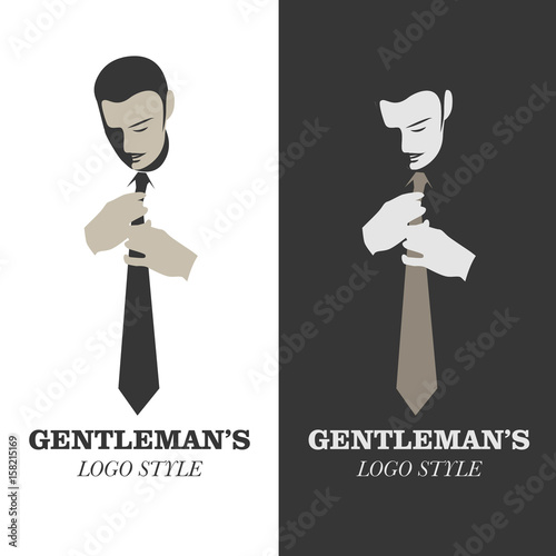 Elegant man with mustache wearing a tie. Gentleman logo style.